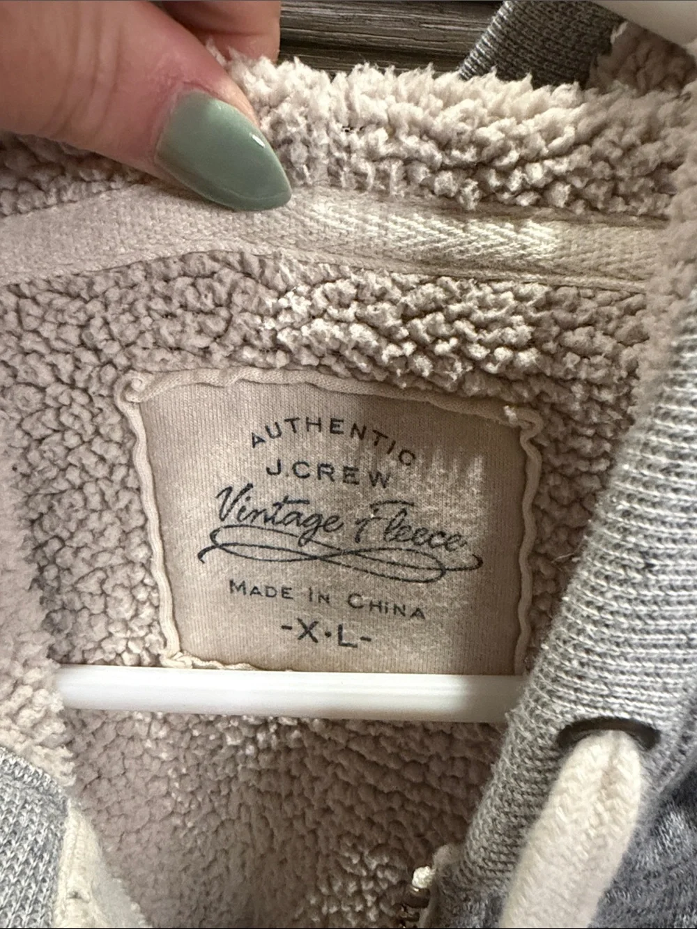 J. Crew Men's Light Gray Zip-Up Hoodie with Cream Sherpa Lining